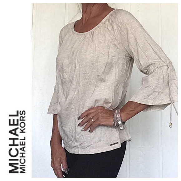MICHAEL KORS KHAKI FLARE SLEEVE TOP MEDIUM - Picture 2 of 14